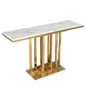 Elegante Mesa de Consola con Tapa de Mármol Sintético Blanco, Base en Forma de X de Acero Inoxidable Pulido en Oro y Plata, Mueble para Sala de Estar - Product Image 5