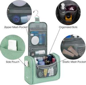 Bolsa de Aseo Colgante Grande Resistente al Agua, Organizador de Maquillaje y Cosméticos de Viaje para Mujeres y Hombres, Verde, con Espacio para Tijeras de Pelo - Product Image 3