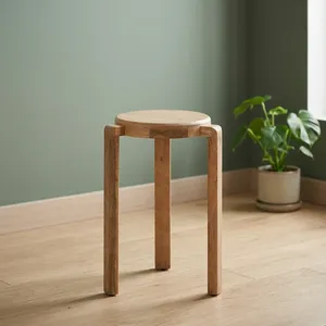 Modern <b>Round</b> Wood Side <b>Table</b> Minimalist Design Handmade Living Room Furniture Three-Leg Base - Product Image 4