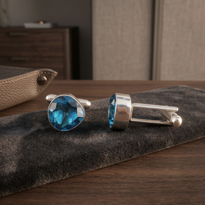 Designer Handcrafted Swiss Topaz Gemstone Cufflinks Set in 925 Sterling Silver Handmade Unisex Jewelry Elegant Formal Wear Gift - Product Image 6