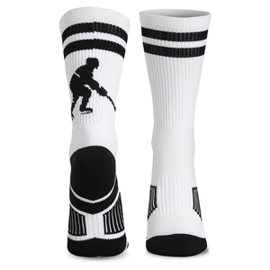 Chaussettes athlétiques blanches mi-hautes avec rayures noires et imprimé joueur de hockey sur glace, respirantes pour adultes, printemps - Product Image 1
