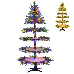 Albero di Natale Rotante da 6,5 Piedi con 4 Livelli, 220 Luci LED e 11 Modalità, 280 Punte di Rami, Espositore per Mensole - Product Image 4