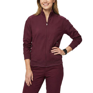Blouse de travail athlétique sur mesure pour professionnels de la santé, avec poignets côtelés, fermeture éclair intégrale, tissu extensible, pour infirmières d'hôpital, vente en gros - Product Image 1