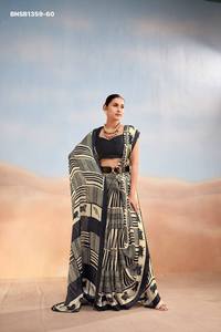 High Quality Satin Chiffon with Stripe Printed <b>Saree</b>-<b>Blouse</b> Collection Supplier from India At Wholesale Rate <b>Saree</b> Love - Product Image 3