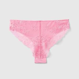 Women Mid-Rise Bikini <b>Panties</b> Solid Pink Lace Trim Seamless Knitted Style - Product Image 3