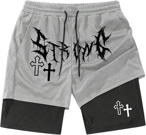 Shorts de sport 2-en-1 pour hommes avec logo personnalisé, sublimation, imprimé croisé, cordon de serrage et doublure intégrée – Style streetwear uni - Product Image 1