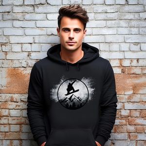 Sudadera con Capucha Negra para Hombre con Estampado de Snowboarder, Corte Regular, Algodón French Terry, Ropa Casual de Otoño - Product Image 6