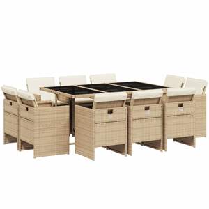 Juego de 10 Muebles de Jardín para Patio en Beige y Negro con Cojines Blanco Crema - Product Image 2