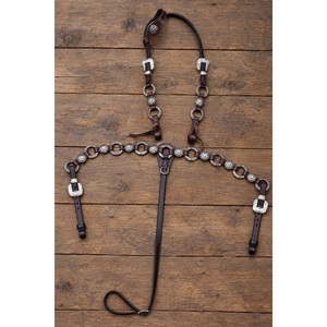 Ensemble de têtière et collier de poitrée LLT Western Horse en cuir marron avec conchos argentés, confortable, durable, logo personnalisé, équipement d'équitation - Product Image 1