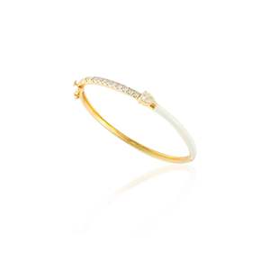 14K <b>Gold</b> Half Diamond Half White Enamel <b>Bangle</b>-Oval Cut Wedding & Anniversary Gift - Product Image 2