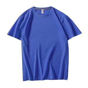 T-shirt pour homme bleu à col rond, manches courtes, coupe classique, couleur unie, jersey de coton tricoté respirant - Product Image 1