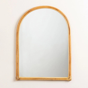 หวายธรรมชาติแต่งหน้ากระจกโต๊ะเครื่องแป้งกระจกตกแต่งกระจกโค้ง - Product Image 1