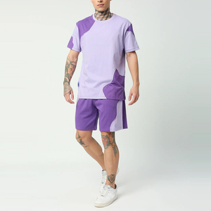 Ensemble T-shirt à manches courtes col rond et short pour homme, couleur violette, coupe ample, respirant, tenue décontractée d'été - Product Image 4