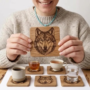 Posavasos Cuadrado de Madera Quemada a Mano con Diseño Personalizado de Lobo, Tapetes y Almohadillas Hechos a Mano - Product Image 3