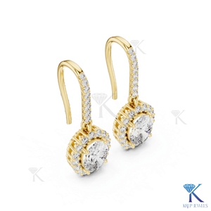 Lab Grown Diamond Oval Halo Drop <b>Earrings</b> Pave French Wire <b>Hook</b> 14K 18K Solid Gold Fine Women Jewelry Bridal Anniversary Gift - Product Image 5