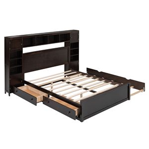 Letto matrimoniale in legno con armadio integrato, mensole e cassetti estraibili Twin XL, colore espresso - Product Image 5