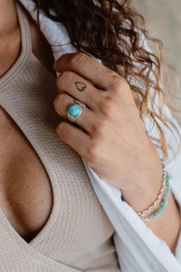 Natural Cut Amazonite 925 Sterling Silver <b>Adjustable</b> Bohemian Midi Statement <b>Ring</b> with Bezel Setting and Lock Shape - Product Image 6