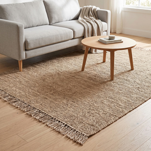 Natural Handwoven Textured <b>Jute</b> <b>Rug</b> Beige Modern Anti-Slip Geometric Flatweave Area <b>Rug</b> Fringed Edges Living Room Bedroom Home - Product Image 4
