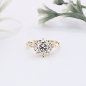 Élégant ensemble de bagues en or jaune massif avec boussole, style princesse, anneau de laboratoire, vintage, motif étoile, cluster, solitaire, pour fiançailles, cadeau, bijoux - Product Image 1