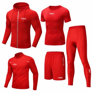 Men's 5PCS Windproof Spring Sportswear Set Gym Hoodie T-Shirt Shorts <b>Leggings</b> Running Fitness Tracksuit Sporty Solid - Product Image 5