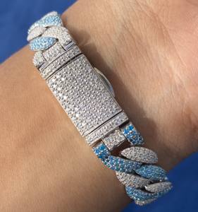 Luxury 925 <b>Sterling</b> <b>Silver</b> Cuban Link Hip Hop Party <b>Bracelet</b> with Fully Iced Out Round Cut Moissanite Diamonds for <b>Men</b> - Product Image 5