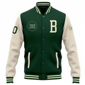 Veste universitaire vintage Daizen Star International pour homme, vert et blanc, col montant, patch lettre B, respirante, 100% coton - Product Image 1