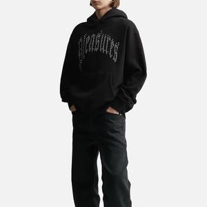 Sudadera con capucha de estilo urbano para hombre, transpirable, cortavientos, con cremallera completa, diseño de calavera, con logotipo personalizado, adornada con pedrería brillante y cristales de imitación - Product Image 4