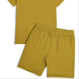 Conjunto de Camiseta y Pantalones Cortos Casuales de Verano para Hombre, Color Amarillo Mostaza, Cuello Redondo, Diseño con Letras Impresas, Transpirable y Cómodo, Tejido de Punto - Product Image 4