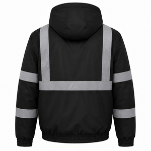 Chaqueta de Trabajo de Seguridad Reflectante al por Mayor con Capucha, Uniforme Industrial, Múltiples Bolsillos de Almacenamiento, Cremallera Frontal, Solapa para Tormentas y Dobladillo Elástico - Product Image 3