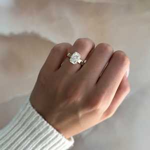 Cushion Cut Lab Grown Diamond Solitaire Engagement <b>Ring</b> Custom Wholesale <b>14K</b> 18K Solid <b>Gold</b> 4 Carat Thick Wide Flat Band Women's - Product Image 4