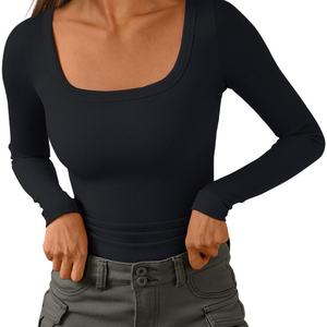 HYPEN SPORTS Women's Casual SKINNY Fit Full Sleeve Crew Neck Solid <b>Crop</b> <b>Top</b> Spandex/Nylon Breathable Ribbed Knit 220g - Product Image 2