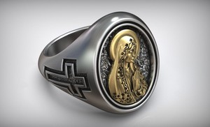 Anillo Religioso Gótico de Plata de Ley 925 con Oxidación Negra de la Virgen María - Product Image 3