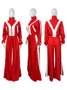 Ensemble 2 pièces pour femmes, veste zippée, pantalon taille haute à cordon de serrage, pantalon à jambes larges, ensemble de survêtement décontracté et ample - Product Image 5