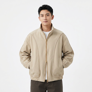 Chaqueta Beige para Hombre, Cuello Alto, Cierre de Cremallera, Cortavientos, Casual, Corte Holgado, Otoño, Manga Larga, Color Sólido - Product Image 5