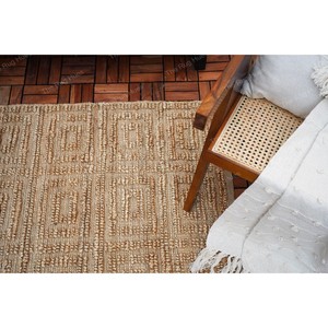 Tapis de bain rectangulaire en jute géométrique fait main, avec envers antidérapant en caoutchouc, style moderne, à poils ras, pour salle de bain - Product Image 3
