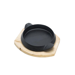 Customized Size Round Shape <b>Cast</b> Iron Sizzling Plate With Wooden Base Best Quality Sizzler Plate From Best Exporter In India - Product Image 3