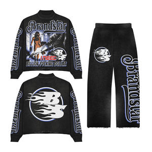 Ensemble de survêtements vintage surdimensionnés avec broderie personnalisée, sweat à capuche et pantalon de jogging zippé, unisexe, maternité - Product Image 4