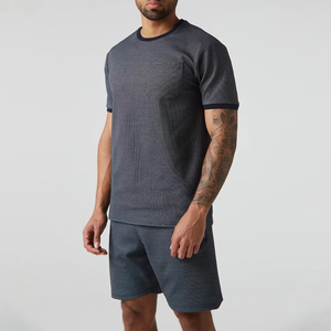 Men's Breathable White <b>Twinset</b> 100% Combed Cotton Slim Fit Short Sleeves Crew Neck T-Shirt Shorts Set - Product Image 3