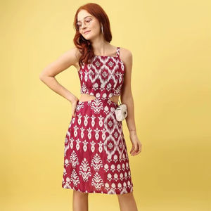 Vestido Midi Elegante y Moderno para Mujer, Estampado Étnico, Corte Evase, con Cordones, Escote sin Tirantes, Formal, de Lujo, Modesto, Verano, Georgette - Product Image 1