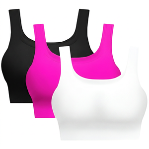Sujetador deportivo con tirantes para mujer, soporte medio, yoga, color liso, negro, gris, blanco - Product Image 3
