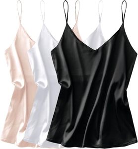 Paquete de 3: Camisola de satén de seda para mujer con cuello en V, top de tirantes finos, blusas sin mangas sueltas, camiseta sin mangas - Product Image 4