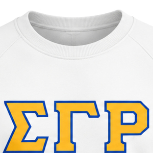 <b>White</b> <b>Women</b> Crew Neck Sweatshirt Greek Letter 1922 Graphic <b>Long</b> <b>Sleeve</b> Casual Pullover <b>Top</b> with Blue Gold <b>Sleeve</b> Stripes - Product Image 4