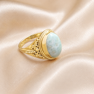 Anillo de Plata de Ley 925 con Larimar para Mujer, Anillo Vintage con Gema Ovalada, Chapado en Oro Rosa, Chapado en Oro Amarillo, Joyería Hecha a Mano, Regalo - Product Image 4
