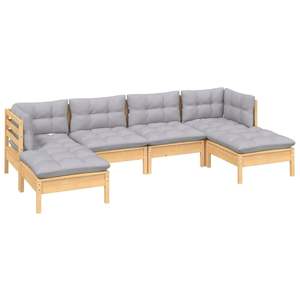 Set da salotto in legno di pineta da 6 pezzi con cuscino grigio per il relax in giardino - Product Image 3