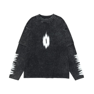 Camiseta Deportiva de Algodón 100% para Hombre, de Doble Capa, Corte Holgado, Manga Larga, Cuello Redondo, Color Sólido, Ligera, Tejida - Product Image 1