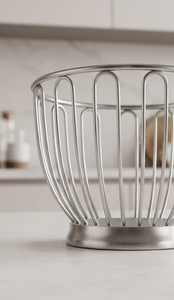 Panier de rangement pour fruits en fil métallique argenté personnalisé, design vertical à nervures, support décoratif moderne - Product Image 5