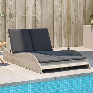 Chaise longue double en rotin PE gris clair avec structure en acier thermolaqué pour la détente en plein air - Product Image 1