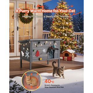 Cuccia Riscaldata per Gatti, Costruzione in Legno Isolato, Impermeabile, Rifugio per Gatti Randagi, Tappetino Riscaldante, Porta con Sportello in PVC, Arredo per Animali da Esterno - Product Image 1