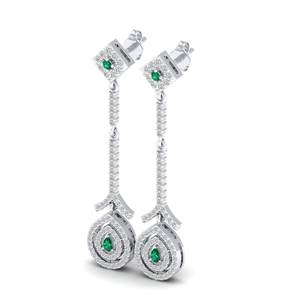 Boucles d'oreilles pendantes REYES de luxe en or 14 carats avec moissanite et émeraude pour femme, cadeau de bijoux de mariée pour demoiselle d'honneur - Product Image 3