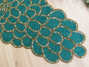 Handmade Luxury Customized Table <b>Runner</b> Fabric Mat <b>Green</b> Blue Embroidered Design Eco-Friendly Durable Decorative Placemat for - Product Image 6
